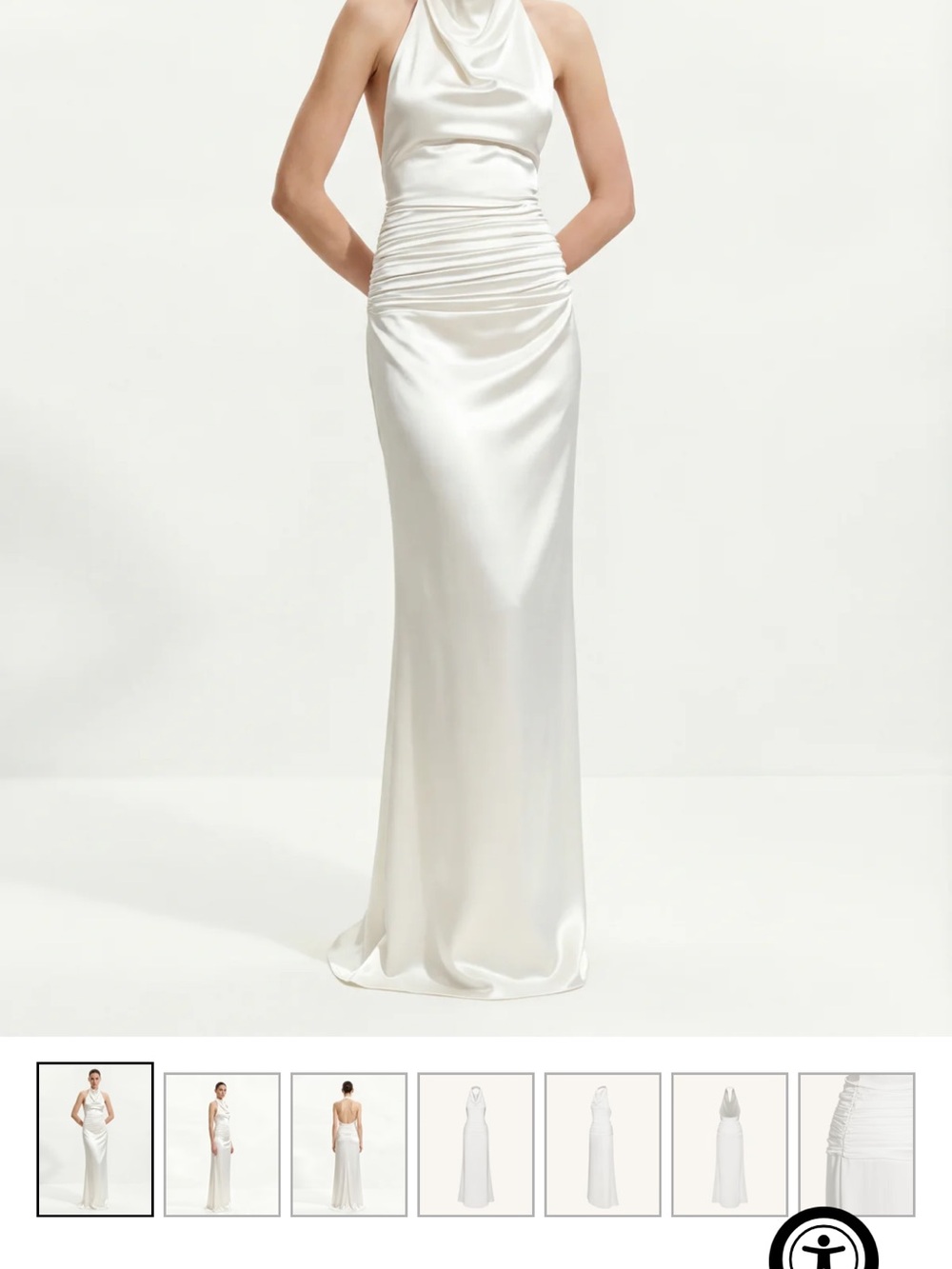 JW PEI Ivory Satin Halter Cowl Gown